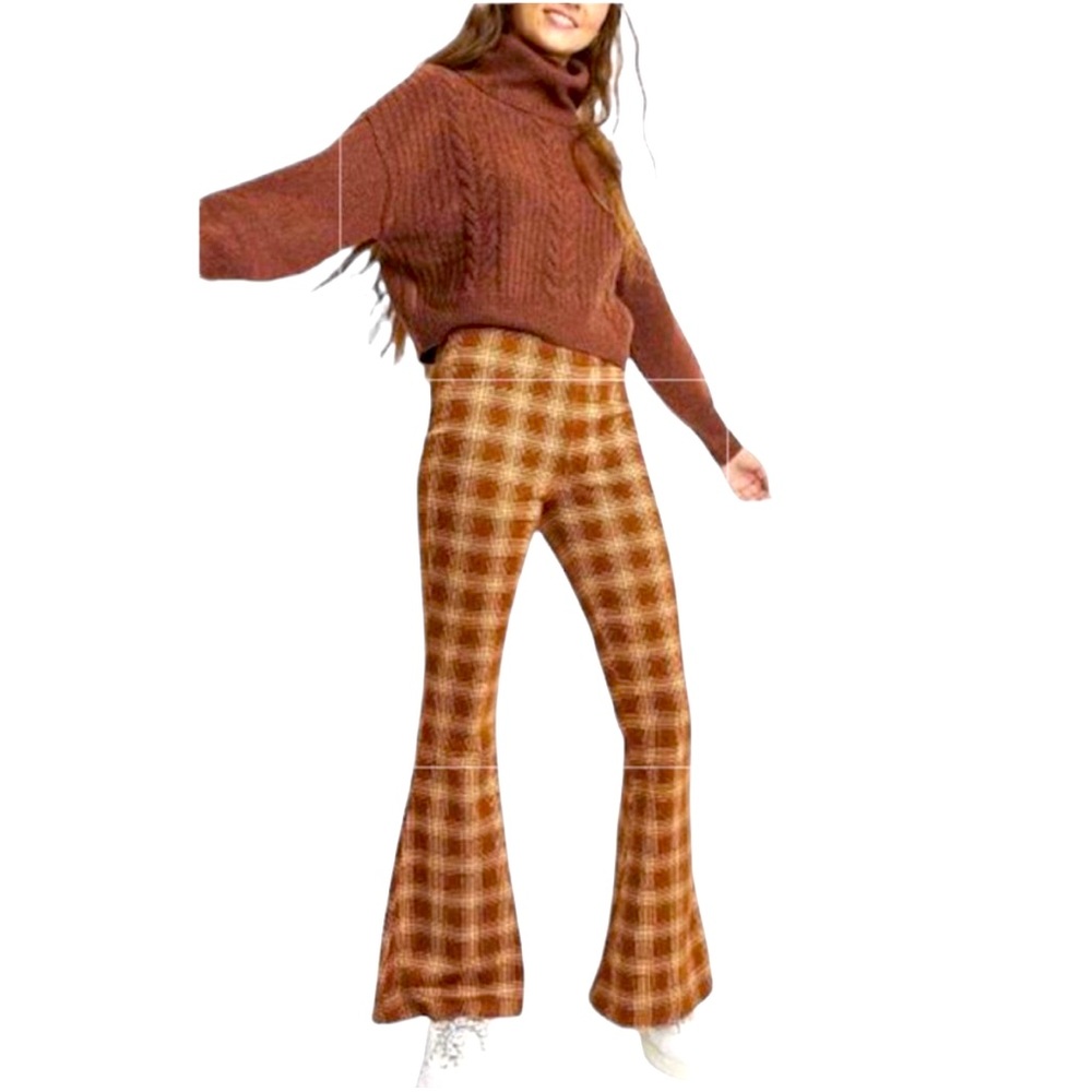 Plaid Brown/Cream Retro Bellbottoms